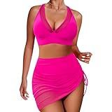 Bikini-Set mit hoher Taille, Bauchkontrolle, Bikini-Sets für Damen, Push-Up-Bikini, 2-teiliger Badeanzug, verstellbare Badeanzüge für Grills, Strand, Wassersport, rose, L