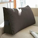 Treer Rückenkissen Lesekissen Keilkissen für Bett Sofa, Mehrfarbig Großes Lendenkissen Rückenlehne Dreieckigen Abnehmbarem Bezug Kopfteilkissen Bettkissen mit Seitenfach (70 * 35 * 20cm,Braun)