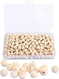 VIKY Holzperlen zum Auffädeln mit Aufbewahrungskiste, 300 Stück Holzkugeln mit Loch, Runde Holzperlen Natur, 10mm Kleine Perlen Holz Set, Holzkugeln zum Basteln DIY Schmuck Armband Halskette