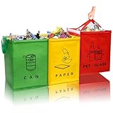 Libershine Mülleimer 3 Fächer Plastik, Glas, Papier,Recycling System,Mülltrennung,Altpapier Sammler,Einfache Entleerung Wiederverwendbare Recycling Taschen,Wasserdichte für Küche,Zuhause und Büro