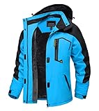 TACVASEN Damen Wandern Winterjacke Winddicht Wasserabweisend Regenjacke Ski Jacke Wetterjacke Trekking Camping Übergangsjack, Blau-schwarz, L