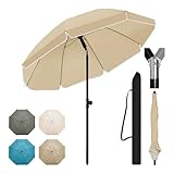 WOLTU Sonnenschirm Balkon φ 175 cm, Strandschirm UV-beständig Wasserdicht, Höhenverstellbar, 45° knickbar, Sonnenschutz Balkon Terrasse Strand Garten, Rund, Taupe