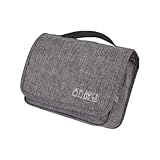 Kulturbeutel für Reisen, hängende Reisetasche, mehrere Fächer zum Organisieren persönlicher Gegenstände, Metallhaken zum Aufhängen, grau
