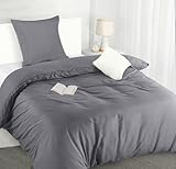 Utopia Bedding Bettwäsche 135x200 Set - Mikrofaser Bettbezug 135x200 cm + 1 Kissenbezug 80x80 cm - Grau