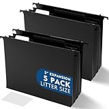 Trandraft Hängemappen aus Kunststoff, hohe Kapazität, 5 Fächertaschen mit 10 beweglichen Trennwänden, Briefgröße, schwarze Aktenordner mit einführbaren Registerkarten für Aktenschrank, 5 Stück