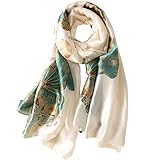 WEIGEER Silk Scarf Women Chiffon Shawl Stain Neckerchief Long Head Wrap Lightweight Scarf Ladies Hijab Belt Vintage Bridal Shawl Chiffon Scarf Muslim Cloth floral Christmas Scarf (Lotus)