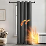 Deconovo Thermovorhang Blickdicht Verdunkelungsvorhang Ösen Vorhang Blickdicht Dicke Thermogardine Kälteschutz warm Hitzeschutz, 214x132 cm(HöhexBreite), Hellgrau, 1 Stück