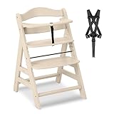 hauck Alpha+, Vanilla - Mitwachsender Holzhochstuhl aus Buche für Kinder ab 6 Monaten bis 90 kg - Inklusive 5 Punkt Gurt, Schrittgurt, Schutzbügel - Kompatibel mit viel Zubehör