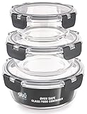 Igluu Meal Prep Container aus Glas – 3er Set Runde Glasbehälter in Verschiedenen Größen –Lunch Box Zur Aufbewahrung von Essen für Gefrierschrank, Mikrowelle & Ofen – BPA frei & Spülmaschinengeeignet