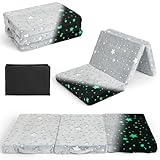 DREAMADE 60x120cm Bodenmatratze für Kinder, Dreifaltige Schlafmatte für Kindertagesstätte, tragbares Schlafsofa mit Leuchtmuster & abnehmbarem Bezug, Reisebett Matratze, Faltbare Matratze mit Tasche