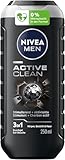 NIVEA MEN Active Clean Duschgel, pH-hautneutrale Pflegedusche für Männer mit stimulierendem Duft, Formel mit Aktivkohle für Körper, Gesicht und Haar (250 ml)