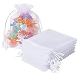 OWYALQ 100 Stück Organzabeutel, weiß, 10 x 15 cm, Organza-Geschenkbeutel, Schmuckbeutel, Hochzeitsbeutel, Lavendelsäckchen, Hochzeitsbevorzugung