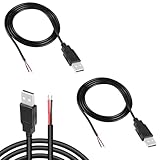 KARELLS USB Pigtail 2 Stück,2 Adriges USB 2.0-Kabel,2 m Langes USB Pigtail,2-poliger blanker Draht mit offenem Ende,Stecker Stromkabel,Verlängerungskabel,5 V 2 A Stecker Stromkabel
