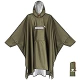ANYOO Leichter Wasserdichter Regenponcho Regenjacken mit Ärmeln Belüftet Mehrzweck Regenmantel mit Kapuze Faltbare Schutzdecke Unterschlupf Plane Ideal für im Freien Camping Wandern Angeln, Olivgrün