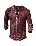 NEMXCE Hemd Herren Langarm Henley Shirt Vintage Freizeithemd T Shirt V Ausschnitt Slim Fit T-Shirt