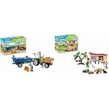 PLAYMOBIL Country 71249 Traktor mit Hänger inkl. Transportboxen & Country 71252 Kaninchenstall, Tiere für den Bio-Bauernhof