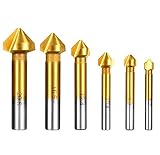6 Stück 90° Kegelsenker Set, Entgrater Senkbohrer HSS 4241 Senker Sats mit Titan-Beschichtungen für Holz und Weichem Metall Fasefräser Enthalten Positionierbohrer Ø 6,3/8,3/10,4/12,4/16,5/20,5mm