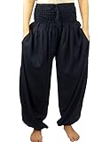 Leonardo Carbone® Damen Hose Cleo | Elastischer Bund | Seitentaschen | Karneval, Halloween, Cosplay, LARP, Mittelalter, Kostüm, Verkleidung, Festival | 100% Viskose Schwarz XL