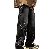 Herren-Jeans, große und große Herrenmode, Marke High Street, gewaschen, alte, lockere Mode, lässig, normale gerade Jeans (Schwarz, XXL)