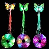URAQT Leuchtende Haargummis, 3PCS Mallorca Party Accessoires mit 3PCS Led Schmetterling Leuchtender Haarschmuck, Leuchtende Haarbänder Neon Haargummi, Damen Mädchen Haarschmuck für Weihnachten