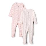 Amazon Essentials x Sofia Grainge Unisex Baby Baumwoll-Strampler mit Fuß, 2er-Pack, Rosa Kaninchen Bär, 6-9 Monate