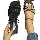 ZBJZUIMEI Sandalen Damen Slipper Casual Roman Flat Slippers Sandals Schuhe Frauen Im Freien Strand Sandalen-schwarz-41