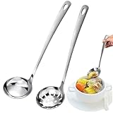2 Stücke Schöpfkelle Edelstahl, 30cm Schaumkelle und Suppenkelle Set, Groß Metall Schaumlöffel, Spülmaschinengeeignet, Küche Suppenkelle, Kochlöffel mit Loch für Brühe, Saucen, Servieren und Abseihen