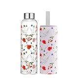 Autsel 500ml Glasflasche Trinkflasche Glas Sport Borosilikat Glass Bottle Wasser Flasche mit Neopren-Hülle mit Auslaufsichere Abdeckung