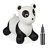 Relaxdays Hüpftier Panda, Springtier, bis 50 kg, BPA frei, Kinder ab 3 Jahre, inklusive Luftpumpe, Hopser, schwarz/weiß
