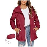 txeskufosd Regenjacke Damen Wasserdichte Jacke Leichte Regenmantel Hoodie Shirt Herren Laufshirt Atmungsaktiv Softshelljacke Langarm Funktionsjacke Sonnenschutz Dünne Outdoorjacke Wein,M