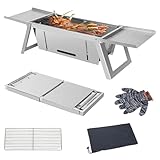 TEOV Mini Barbecue Grill 73x21x17,5 cm, Tragbarer klappbarer Edelstahl Holzkohle BBQ Grill für Camping Picknick Terrasse Reisen
