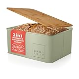 Lumaland Cuisine Brotkasten | Brotdose aus Metall mit Bambus Deckel | Brotbox rechteckig 30,5 x 23,5 x 14 cm | 2in1 Brotbehälter & Schneidebrett [Mintgrün]
