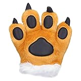 Dilwe Animal Design Plüsch Animalkrallenhandschuhe, Niedliche Tigerpfotenhandschuhe, Ideales mit Weichem Plüschstoffmaschine Waschbar für Rollenspiel Halloween Kostüm (YELLOW)