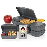 Hausfelder Brotdose für Snacks und Lunch, flache Brotdosen Set für Kinder und Erwachsene (SlateGrey, 6er Set)