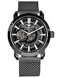 LOUIS XVI Versailles 2.0 Automatik 1930 - Ø 43.5 mm - Herren Uhr - Wasserdicht - Skelettuhr - Armband Schwarz - Zifferblatt Schwarz – Automatikuhr