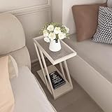 Z-förmiger Beistelltisch mit Rädern, moderner Beistelltisch aus Glas für kleine Räume, Couch, Wohnzimmer & Schlafzimmer, stilvolles schmales Design in Weiß