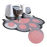 Katzenstreu Matte, 90 x 60 cm Katzenklo Matte Groß für Katzenklo, rutschfest und wasserdicht Katzentoilette Matte, leicht zu reinigen, niedliche weiche PVC Katzenklo Unterlage, Grau + Rosa