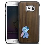 Holz Case kompatibel mit Samsung Galaxy S6 Edge Walnuss Handyhülle Echtholz Hülle Lilo & Stitch Fanartikel Disney