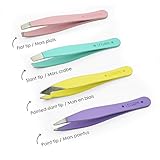 Legami - Bye Bye Frida Set mit 4 Mini-Pinzetten, 5 x 0,5 cm, aus Edelstahl, erreichen Sie versteckte Haare mit der am besten geeigneten Spitze, flache Spitze, abgewinkelte Spitze, schräge Spitze,