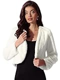 Allegra K Damen Langarm Kurze Jacke Kunstpelz Offen Front Crop Fell Hochzeits Braut Winterjacke Weiß XL