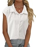 EFFAN Sommer Bluse Damen 100% Baumwolle Button Down Blusen Shirt Lässig Kurzarm Hemdbluse Business V-Ausschnitt Oberteile