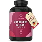 Cranberry Extrakt + Vitamin C - 360 Cranberry Kapseln hochdosiert - 25:1 Extrakt, entspricht 25.000mg - 6% Proanthocyanidine - Vegan & ohne Zusätze - Deutsche Produktion - TRUE NATURE