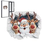 3D Wandtattoo Weihnachtsmann, 50 * 40cm Wandaufkleber Weihnachtsmann Rentiere Durch Die Wand Motiv Aufkleber, PVC, Einfache Anbringung, Für Wohnzimmer, Eingangsbereiche, Schlafzimmer