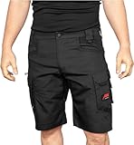 ACE Constructor Herren-Arbeitshose kurz - Männer-Arbeitshosen mit Cargo-Taschen & Stretch-Bund für den Sommer - Schwarz - 54