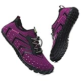 Wasserschuhe Badeschuhe Damen Herren Strandschuhe Schnell Trocknend Drainagelöcher Strand Schwimmschuhe Meeresschuh Surfschuhe Poolschuhe Unisex Barfußschuhe für Kajakfahren Fitnessstudio Lila EU40