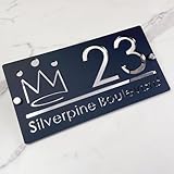 Personalisierbares Hausnummernschild – 3D-Hausnummer aus Acryl mit Krone, Laserschnitt, modernes Design mit Schwebeeffekt, Außenschild für Haus, Hotel und Wohnung – Schwarz