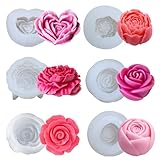 Kerzen-Silikon-Formen-Set, 6 Stück blume silikonform, 3D-Rosenblüte, Fondant, Silikonformen für Seife, Kerzen, Kuchen, Blumenformen für Schokolade, Süßigkeiten, Gebäck, Dessert