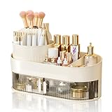 Makeup Organizer mit 1 Schubladen Kosmetik Organizer Drehbar und Fach mit 360° Drehendem Make up Pinsel Halter für Schlafzimmer und Bad Eitelkeit Arbeitsplatten