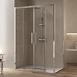 Zweiseitig verschiebbare Duschabtrennung LAGOA DUO, zentraler Eingang, 6 mm Antikalkstein - 70x160