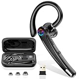 Bluetooth Headset V5.4, Wireless Freisprech Telefon mit CVC 8.0/ENC Dual Mic, APTX, Mute Zwei-Geräte-Verbindung Headset Handy, 115 Std, USB-Adapter Freisprech-Headset mit Ladebox für Business/Trucker